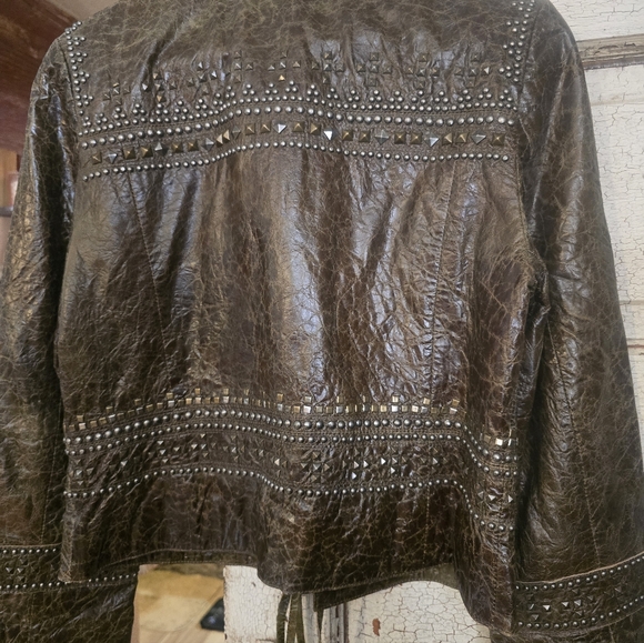 Double D Ranch Olive Studded Biker Leather Jacket Exc. Condition! Unique! Medium - Picture 7 of 7